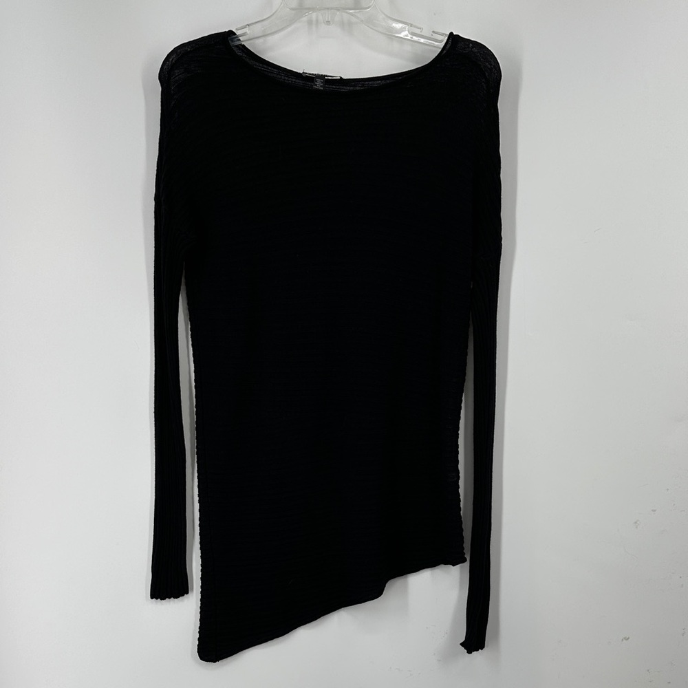 Eileen Fisher Midnight Black Long Sleeve Asymmetrical Tencel Knit Sweater
